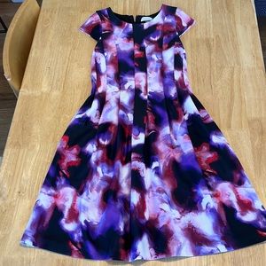 EUC vibrant watercolor pattern fit & flare